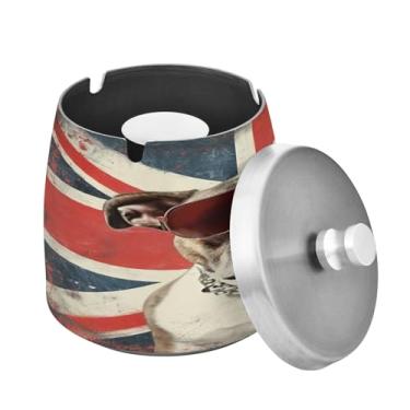 Imagem de Blueangle Cinzeiro para óculos de sol buldogue com tampa para cigarros, à prova de vento/chuva, aço inoxidável, sem fumaça, inodoro, cinzeiro para uso interno ou externo (225)