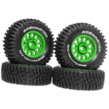 Imagem de oshhni Conjunto de 4 pneus de caminhão RC, acessórios de reposição para upgrade, peças de fácil instalação, cubos de roda universais para escala 1:14 e 1:16, Verde