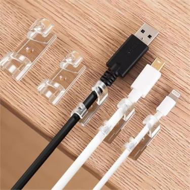 Imagem de 20 peças de clipes de cabos adesivos transparentes, organizadores de cabos para parede, mesa, suporte de cabo, clipes de fio de gerenciamento, acessórios de escritório