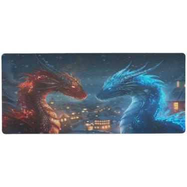 Imagem de SEHANY Red and Blue Dragons Tapete de mouse grande 80 x 30 cm antiderrapante para jogos com base de borracha de 3 mm de espessura, protetor de mesa para laptop, mesa para jogadores, desktop