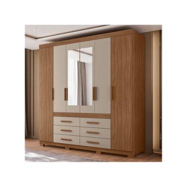 Imagem de Guarda-roupa Casal com Espelho 6 Gavetas 6 Portas Moval França, Marrom