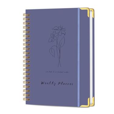 Imagem de KAICN Agenda semanal sem data com caderno de canto de metal, agenda de lista de tarefas A5, diário de rastreador de hábitos com encadernação adesiva, 14,5 x 20,3 cm - roxo