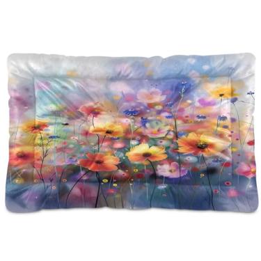 Imagem de SEHANY Cama para cães e gatos com flores silvestres coloridas com fundo antiderrapante, cama de canil, colchão macio para animais de estimação, lavável para cães pequenos, médios e grandes, gatos, 91
