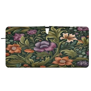 Imagem de Blueangle Pára-brisa de flores em aquarela - 149.9 cm x 76.2 cm dobrável carro janela frontal blocos para-sol raios UV viseira de sol (68)