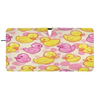Imagem de Blueangle Para-brisa amarelo rosa patos - 149.9 cm x 76.2 cm dobrável carro janela dianteira para-sol blocos raios UV viseira solar (842)