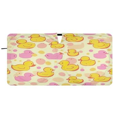 Imagem de Blueangle Para-brisa amarelo rosa patos - 149.9 cm x 76.2 cm dobrável carro janela dianteira para-sol blocos raios UV viseira solar (836)