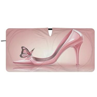 Imagem de Blueangle Elegante rosa sapatos de salto alto pára-brisa para-sol - 149.9 cm x 76.2 cm dobrável carro janela frontal blocos para-sol raios UV viseira de sol (599)