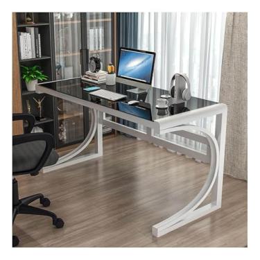 Imagem de Mesa de computador de vidro temperado, mesa de jogos com moldura de aço carbono, mesa de escritório em casa, mesa de trabalho, fácil de instalar, para sala de estar, quarto, escritório, C, 80 x 60 x