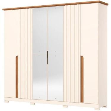 Imagem de Guarda-Roupa 6 Portas com Espelho Napoli Henn, Offwhite/Nature
