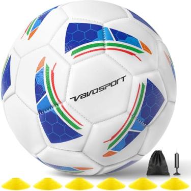 Imagem de VAVOSPORT Conjunto de bola de futebol – Bolas de futebol oficiais tamanho 3, 4, 5 com bomba e 6 cones, capa de TPU macio, equipamento de treinamento de futebol para crianças, jovens e adultos, ótimo