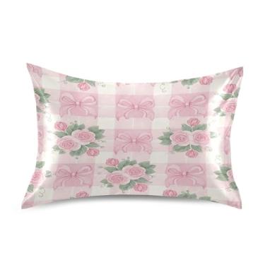 Imagem de SEHANY Capas de almofada elegantes de seda rosas para cabelo e pele, capas de almofada de cetim respiráveis macias e refrescantes com fecho de envelope, tamanho king (50,8 x 101,6 cm)