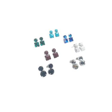 Imagem de Brincos Femininos Classicos com Pedraria Kit 7 Pares Multicolor