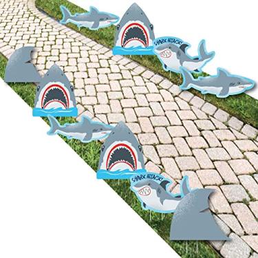 Imagem de Big Dot of Happiness Shark Zone – Decorações de gramado de tubarão e quilha – Decorações de jardim de festa ou festa de aniversário com tema de tubarão ao ar livre – 10 peças
