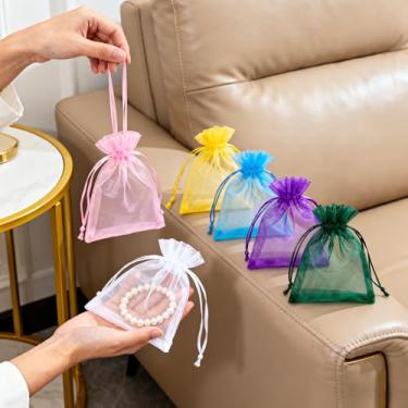 Imagem de 35 sacos de presente de organza média, bolsas de cordão de 10 x 15 cm para lembrancinhas de casamento, embalagem de joias, sacos de doces de festa, chá de panela, aniversário, prêmios de jogos de