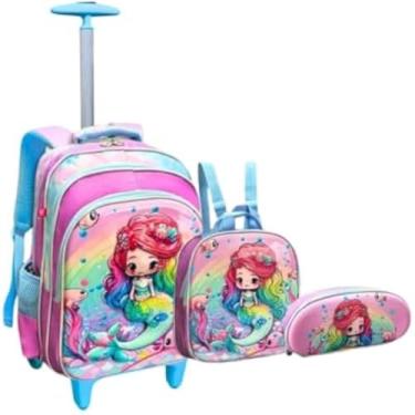 Imagem de Mala de viagem infantil, sereia tridimensional com rodinhas, encantadora e divertida.