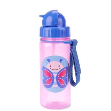 Imagem de Skip Hop Flip Zoo Borboleta Garrafa Infantil Com Canudo Retrátil Tampa Flip Top Alça Prática Livre De Bpa Estampa Borboleta