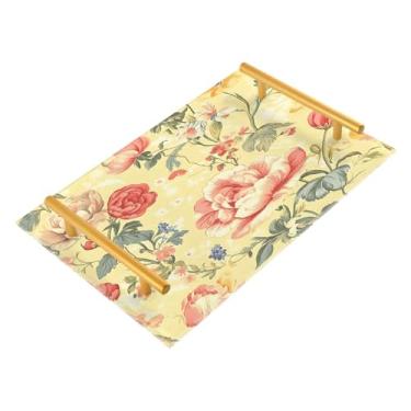 Imagem de Wassud Bandeja de banheiro floral vintage com alças organizador de perfume de acrílico para banheiro, quarto, cozinha, balcão 30 x 20 cm