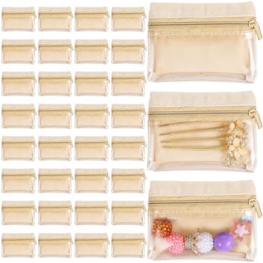 Imagem de MAQUITA 36 unidades de bolsas de joias de viagem, bolsa de joias de veludo, mini bolsa retangular transparente com zíper para presente feminino, anéis, pulseiras, colar, brinco (bege)