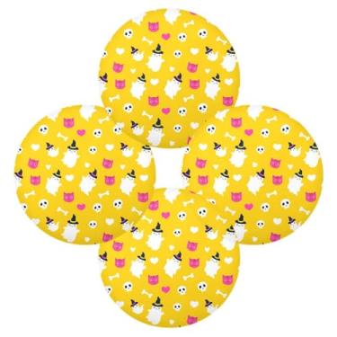 Imagem de Wassud Jogo americano conjunto de 4 lindos fantasmas com chapéus, tapetes de mesa redondos para cozinha e jantar, laváveis e resistentes ao calor, decoração de mesa 39 cm