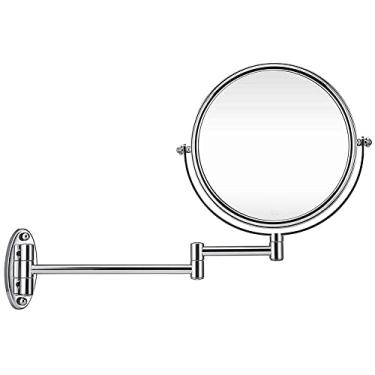 Imagem de LMJYU Espelho de maquiagem giratório de parede de dupla face, ampliação 3x, ampliação, espelho de ampliação, espelho cosmético, barbear, banheiro, acabamento cromado, extensão