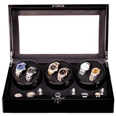 Imagem de uhyOHF Enrolador de relógio, automático preto 6+7, ultra silencioso, 5 arquivos, caixa de motor ajustável, ultra silenciosa, evita que o relógio pare de enrolar caixas de exibição (