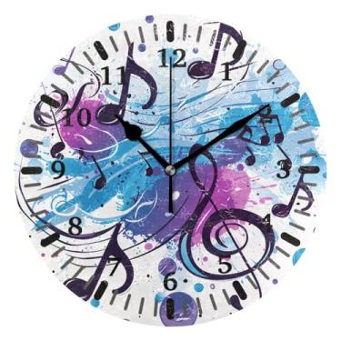 Imagem de CEBUGI 1 relógio de parede com notas musicais, 1 relógio redondo operado por bateria, relógios de parede silenciosos sem tique-taque para cozinha, banheiro, quarto, escritório, decoração 25,4 cm