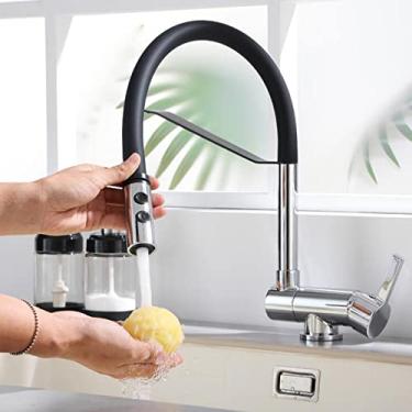 Imagem de Torneiras de pia torneira misturadora de cozinha dobrável dentro da janela torneiras de pia de cozinha latão modo de chuveiro de água quente e fria multifunções torneira de pia de cozinha