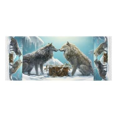 Imagem de Wassud Capas de lavadora e secadora de lobos na neve, protetor de lavadora com sacos de armazenamento, capa de geladeira à prova de poeira com bolsos para lavanderia doméstica, cozinha, 120 x 55 cm