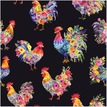 Imagem de HAOKHOME Papel de parede floral de galinha para cozinha fazenda preto/vermelho/azul para papel de contato de parede 44 cm x 3 m