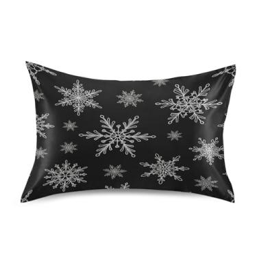 Imagem de Wassud Fronha branca de cetim com flocos de neve para cabelo e pele, fronhas de seda lisa, tamanho queen, respirável, com fecho de envelope