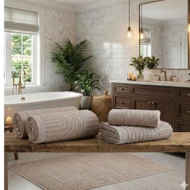 Imagem de Jogo De Banho 5 Peças Fio Penteado 100% Algodão Gigante Macio Toalha G