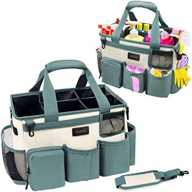 Imagem de Noelen Gad Bolsa de limpeza vestível, bolsa de suprimentos de limpeza para materiais de limpeza, organizador de limpeza com alças ajustáveis no ombro e na cintura para limpadores e empregadas domésticas (grande, verde branco)