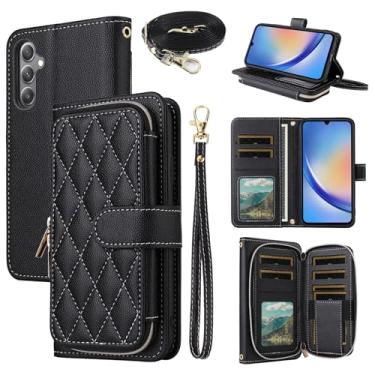 Imagem de Dswteny Argyle Capa carteira para Samsung Galaxy S25 FE 5G com alça de ombro de pulso, zíper PU couro flip acessórios para cartão de crédito suporte celular capa para celular para S 25 EF S25FE 25S