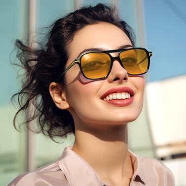 Imagem de Óculos de sol para dirigir retrô para homens e mulheres, armação quadrada, proteção UV com lentes antirreflexo, Laranja