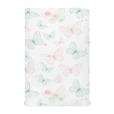 Imagem de Burbuja Lençol de berço de borboletas para meninos e meninas, lençol com elástico 71 x 132 cm para colchões de berço padrão e infantil, macio e respirável