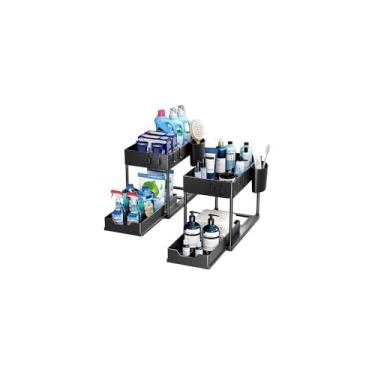 Imagem de Organizador Multiuso 2 Níveis com Bandeja Corrediça, Branco, Metal com Pintura Eletrostática, 40x35x22 cm, para Banheiro e Cozinha