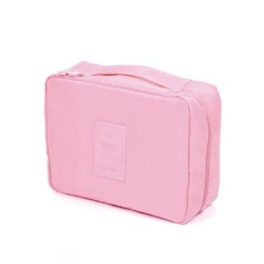 Imagem de Necessaire Feminina Grande de Maquiagem para Viagem — Bolsa Organizadora de Cosméticos com Divisórias, Impermeável, Estilo Coreano, Cores variadas (Rosa, azul, florida e laranja)