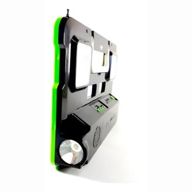 Imagem de Luminária Lanterna com Painel Solar, Rádio FM/AM, LED 90lm, Bateria 3600mAh, Carregamento USB, Preto/Verde, 15x27cm, para Camping e Emergências
