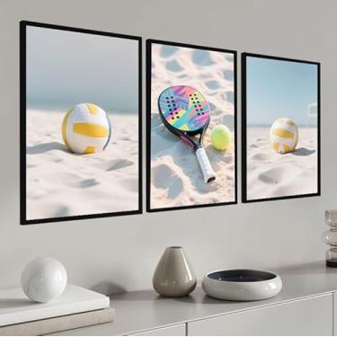 Imagem de Quadros Decorativos Beach Tennis futevôlei volei de areia arena jogos moderno luxo com Moldura (Moldura Preta, 60x80, Sem Vidro)