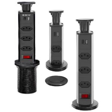 Imagem de Torre De Tomadas De Embutir Retrátil, Multi-Plug: Usb + Usb C (PD), 3 Tomadas, Filtro De Linha, Extensão Elétrica, Ideal Para Bancadas, Mesas, Praticidade, Segurança e Organização, Cabo 1,8mts.