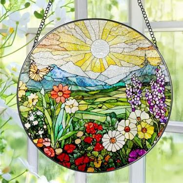 Imagem de Captador de sol com flores silvestres da montanha de 20 cm, apanhadores de sol para pendurar janelas, decoração de janela, presente para avó e mãe, dia das mães, Natal, aniversário