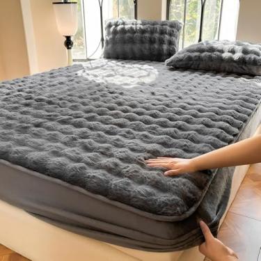 Imagem de Protetor de colchão de pelúcia espesso para a pele e antiderrapante, protetor de quarto, capa quente à prova de poeira para solteiro/casal/queen/king size preto ||200 x 220 cm/(199.9 cmx220.0 cm)