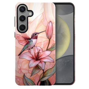 Imagem de heindiy Compatível com Samsung Galaxy S24 Plus, capa brilhante, proteção total, à prova de choque, anti-arranhões, capa de TPU, capas para homem mulher - rosa pássaro florescendo