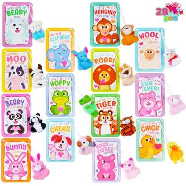 Imagem de JOYIN Pacote com 28 mini animais de pelúcia com cartões de presente, mini brinquedos de pelúcia de animais para presentes de dia dos namorados, cartões de troca de sala de aula e lembrancinha de festa