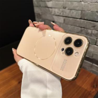 Imagem de IRTGFG Capa de vidro com lente grande e armadura magnética para iPhone 16 Pro Max (para iPhone 16 Pro Max/dourado)