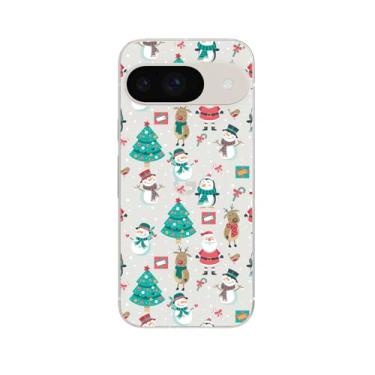 Imagem de Blingy's Capa para Google Pixel 9, estampa de Natal com Papai Noel, rena, boneco de neve, design de férias de inverno, capa protetora transparente de TPU macio compatível com Google Pixel 9 de 6,3