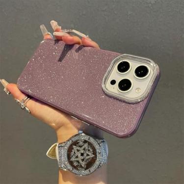Imagem de HTVJFX Capa de celular luxuosa com glitter e detalhes de doces, fosca, à prova de choque, com amortecedor traseiro (para iPhone 13 Pro/ROXA)