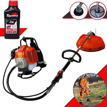 Imagem de Roçadeira Costal À Gasolina Terra GRC430 43cc 1,7HP Alta Rotação Máquina de Corta Grama Com Carretel Nylon + Faca 40 Dentes de Vídea + Óleo Toyama 2T