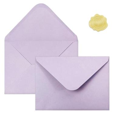 Imagem de 50 envelopes coloridos roxos A7 com adesivos, envelopes para cartões comemorativos, ótimo para convites, convites de casamento, aniversário, chá de bebê, formatura