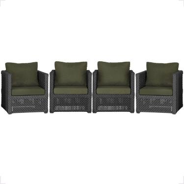 Imagem de 4 Poltronas Madri Alumínio Corda Náutica Estofado 13 Trama Preto